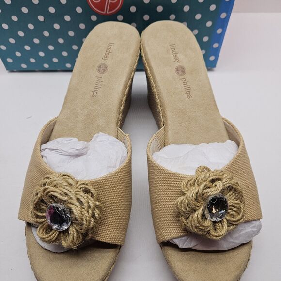 NEW Lindsay Phillips Devon light brown Wedge platform sandal size 9.5 snap shoes - Picture 3 of 8